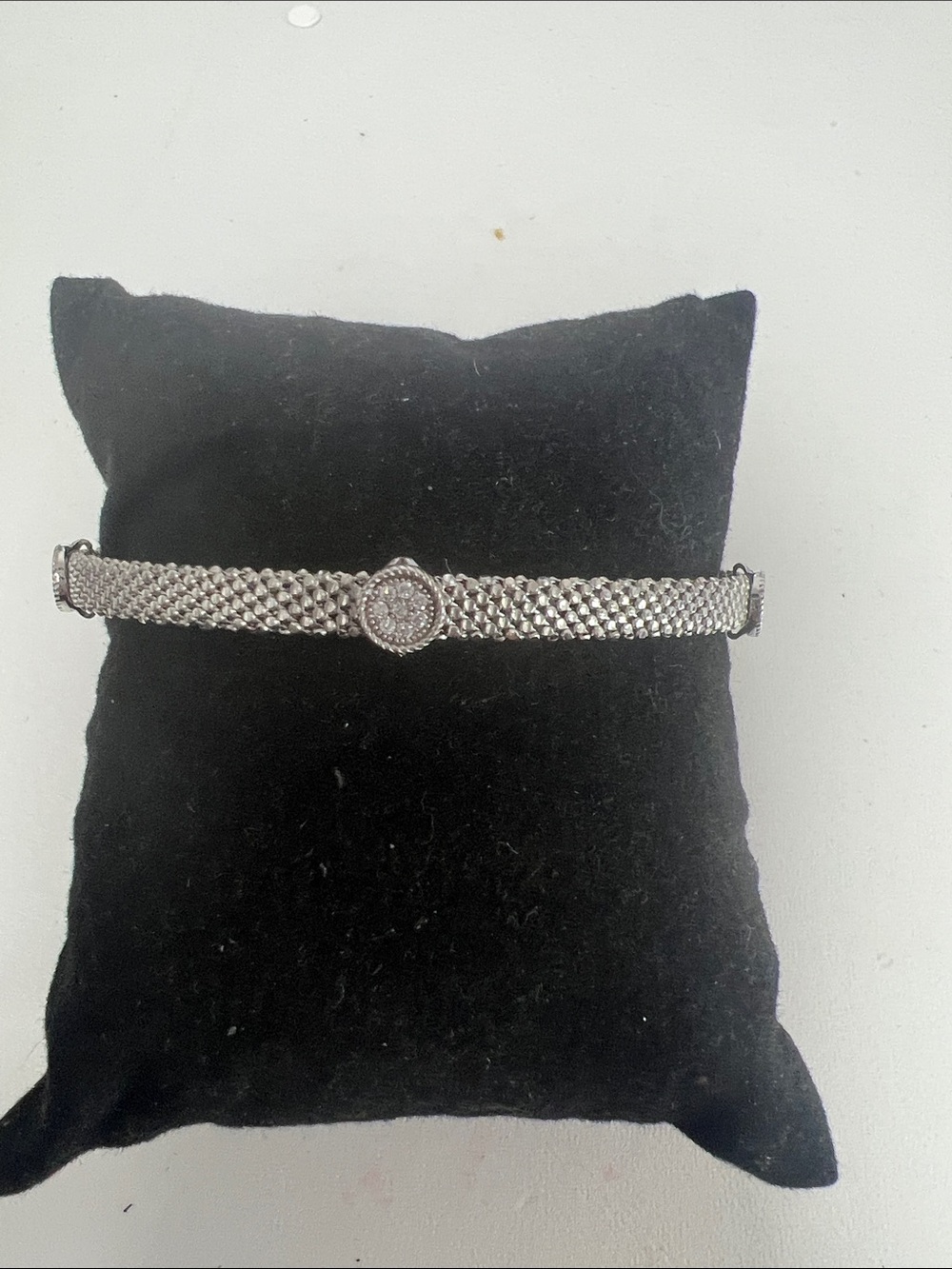 Sterling Silver Mesh Bracelet with Crystal Pavé Medallion - Women Jewelry